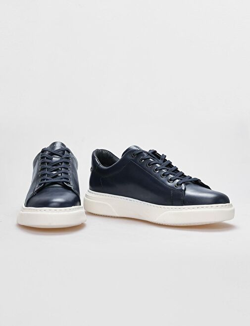 Hakiki Deri Lacivert Bağcıklı Erkek Spor Ayakkabı - Görsel 5