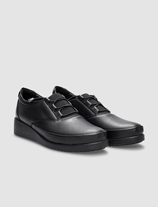 Siyah Lastik Bağcıklı Kadın Comfort Ayakkabı - Görsel 3
