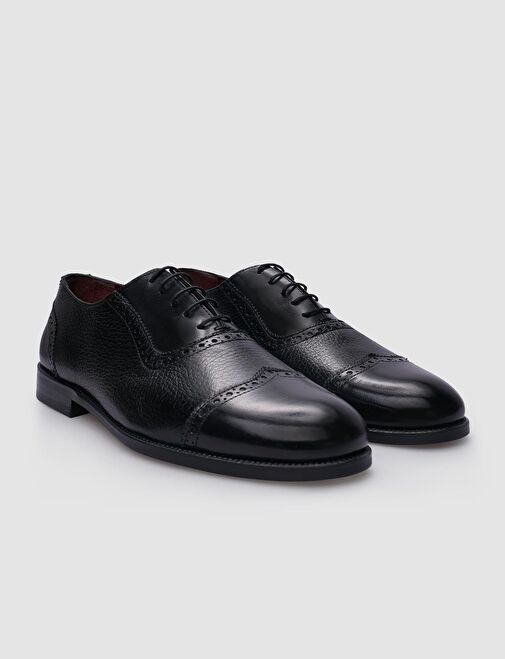 %100 Hakiki Deri Siyah Bağcıklı Erkek Klasik Ayakkabı - Görsel 3