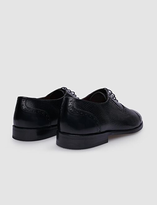 %100 Hakiki Deri Siyah Bağcıklı Erkek Klasik Ayakkabı - Görsel 4