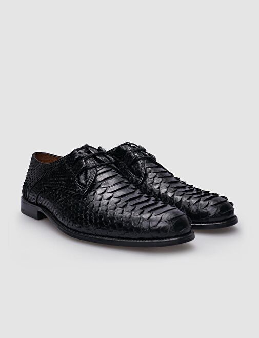 %100 Hakiki Deri Siyah Bağcıklı Erkek Klasik Ayakkabı - Görsel 3