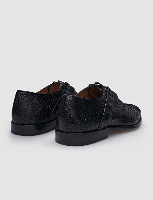 %100 Hakiki Deri Siyah Bağcıklı Erkek Klasik Ayakkabı - Görsel 4