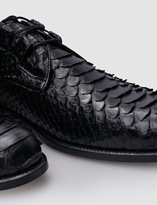 %100 Hakiki Deri Siyah Bağcıklı Erkek Klasik Ayakkabı - Görsel 5