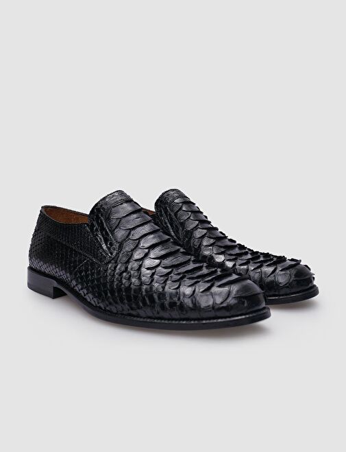 %100 Hakiki Deri Siyah Bağcıksız Erkek Klasik Ayakkabı - Görsel 3
