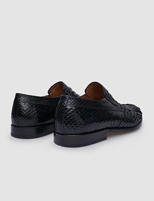 %100 Hakiki Deri Siyah Bağcıksız Erkek Klasik Ayakkabı - Görsel 4