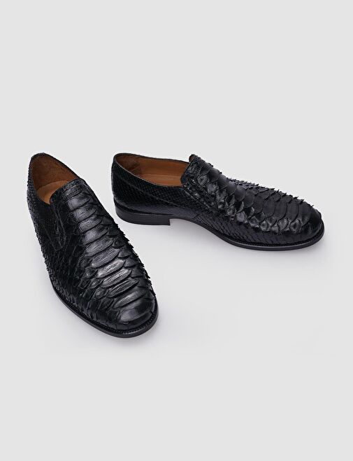 %100 Hakiki Deri Siyah Bağcıksız Erkek Klasik Ayakkabı - Görsel 5