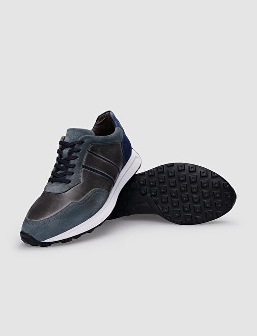 %100 Hakiki Deri Gri Bağcıklı Erkek Sneaker - Görsel 5