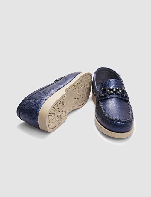 Hakiki Deri Lacivert Tokalı Kadın Günlük Ayakkabı - Görsel 5