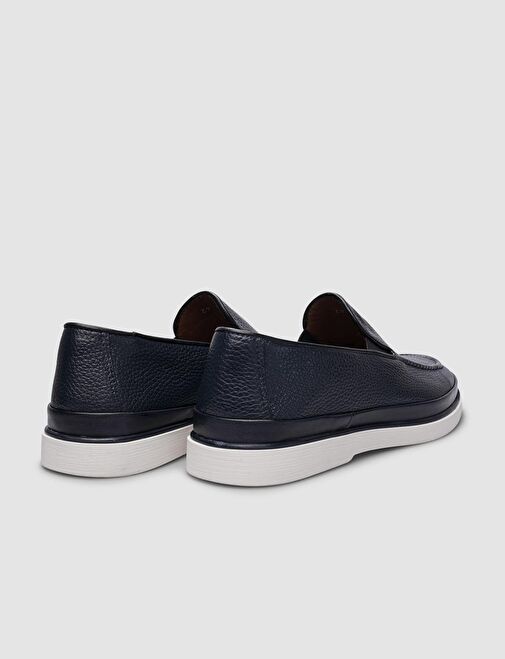 %100 Hakiki Deri Lacivert Erkek Günlük Ayakkabı - Görsel 4