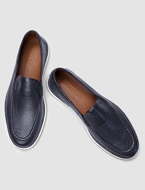 %100 Hakiki Deri Lacivert Erkek Günlük Ayakkabı - Görsel 5