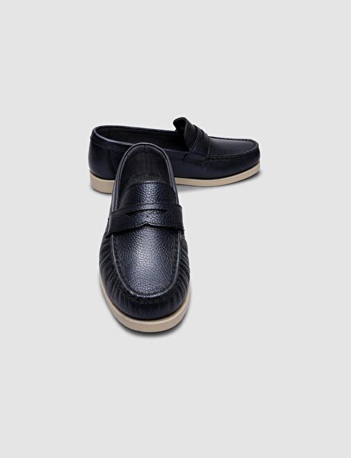 %100 Hakiki Deri Lacivert Kadın Günlük Ayakkabı - Görsel 5