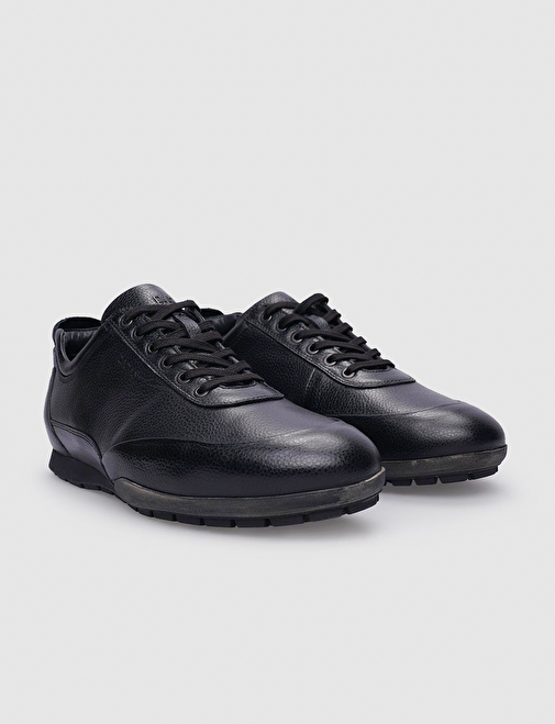 %100 Hakiki Deri Siyah Bağcıklı Erkek Günlük Ayakkabı - Görsel 3
