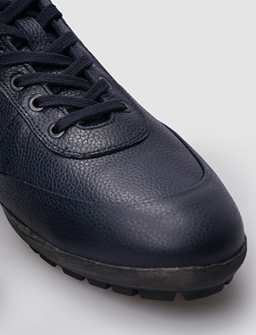 %100 Hakiki Deri Lacivert Bağcıklı Erkek Casual Ayakkabı - Görsel 5