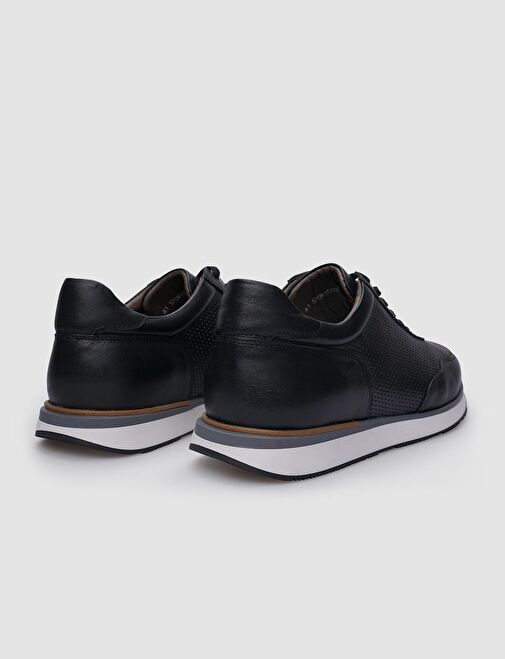%100 Hakiki Deri Siyah Bağcıklı Erkek Sneaker - Görsel 4