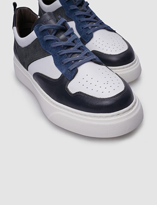 %100 Hakiki Deri Gri Bağcıklı Erkek Sneaker - Görsel 5