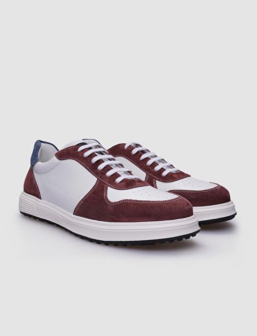 Cabani Ayakkabı Beyaz-Bordo Erkek Deri Sneaker 123974S - Görsel 3