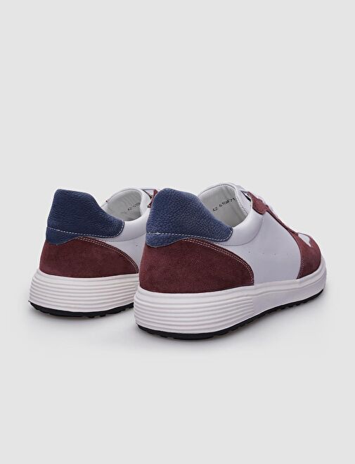 Cabani Ayakkabı Beyaz-Bordo Erkek Deri Sneaker 123974S - Görsel 4