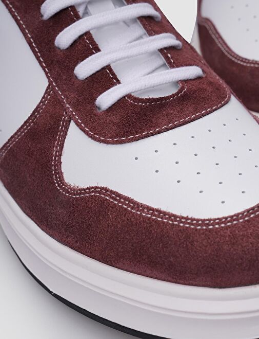 Cabani Ayakkabı Beyaz-Bordo Erkek Deri Sneaker 123974S - Görsel 5