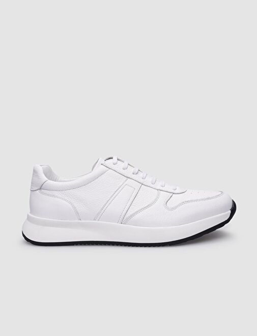 %100 Hakiki Deri Beyaz Bağcıklı Erkek Sneaker - Görsel 2
