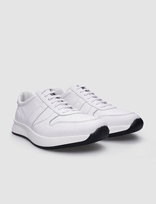 %100 Hakiki Deri Beyaz Bağcıklı Erkek Sneaker - Görsel 3