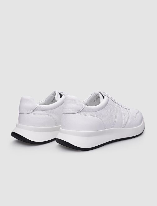 %100 Hakiki Deri Beyaz Bağcıklı Erkek Sneaker - Görsel 4