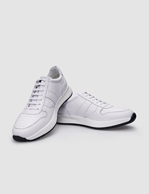 %100 Hakiki Deri Beyaz Bağcıklı Erkek Sneaker - Görsel 5