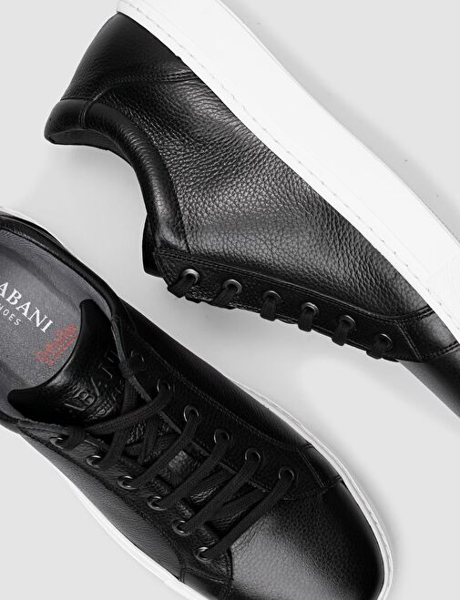 %100 Hakiki Deri Siyah Bağcıklı Erkek Spor Ayakkabı - Görsel 5