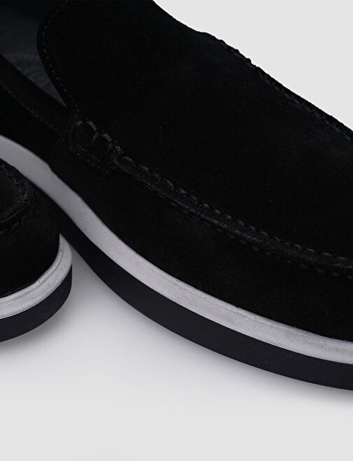 %100 Hakiki Deri Siyah Süet Erkek Günlük Ayakkabı - Görsel 4