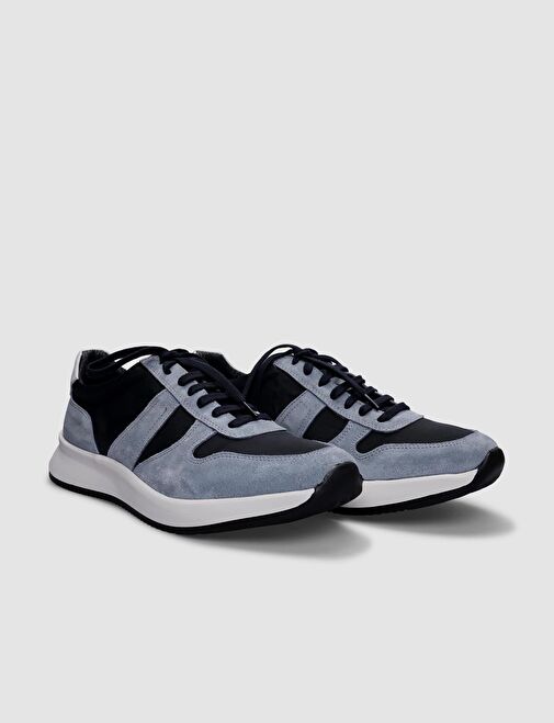 Hakiki Deri Mavi Bağcıklı Erkek Spor Ayakkabı - Görsel 3