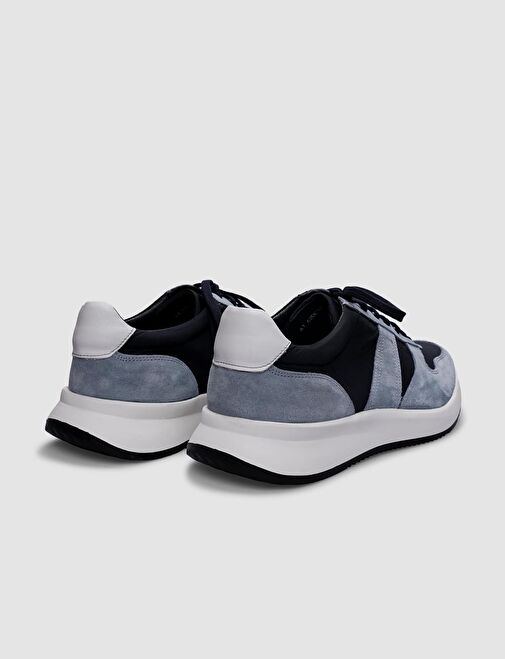 Hakiki Deri Mavi Bağcıklı Erkek Spor Ayakkabı - Görsel 4