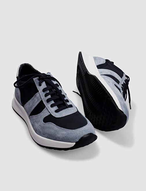 Hakiki Deri Mavi Bağcıklı Erkek Spor Ayakkabı - Görsel 5