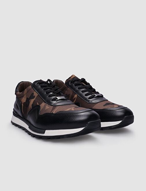 Cabani Ayakkabı Siyah-Kahverengi Erkek Deri - Kumaş Sneaker 112940S - Görsel 3
