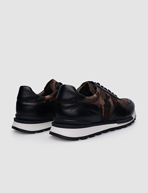Cabani Ayakkabı Siyah-Kahverengi Erkek Deri - Kumaş Sneaker 112940S - Görsel 4