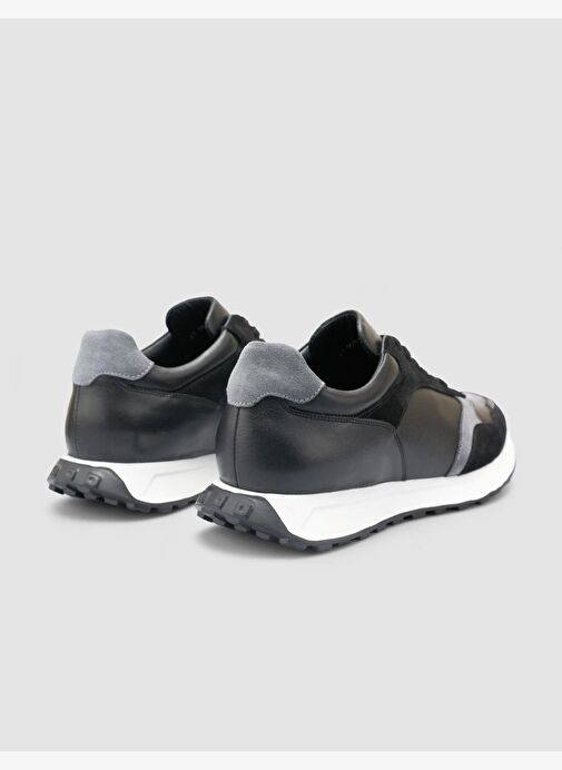 %100 Hakiki Deri Siyah Bağcıklı Erkek Spor Ayakkabı - Görsel 4