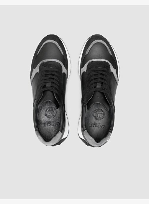 %100 Hakiki Deri Siyah Bağcıklı Erkek Spor Ayakkabı - Görsel 5