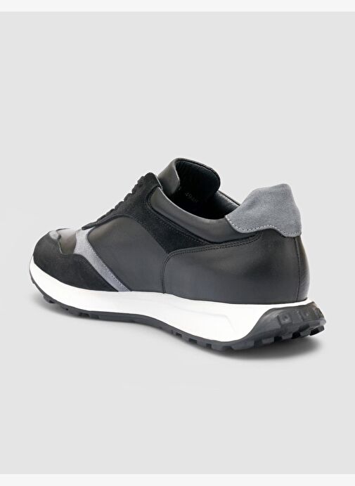 %100 Hakiki Deri Siyah Bağcıklı Erkek Spor Ayakkabı - Görsel 6