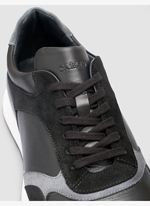 %100 Hakiki Deri Siyah Bağcıklı Erkek Spor Ayakkabı - Görsel 7