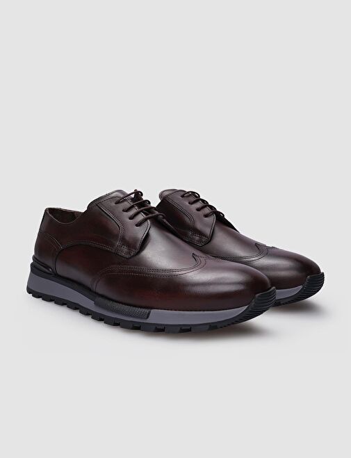 %100 Hakiki Deri Kahverengi Bağcıklı Erkek Günlük Ayakkabı - Görsel 3