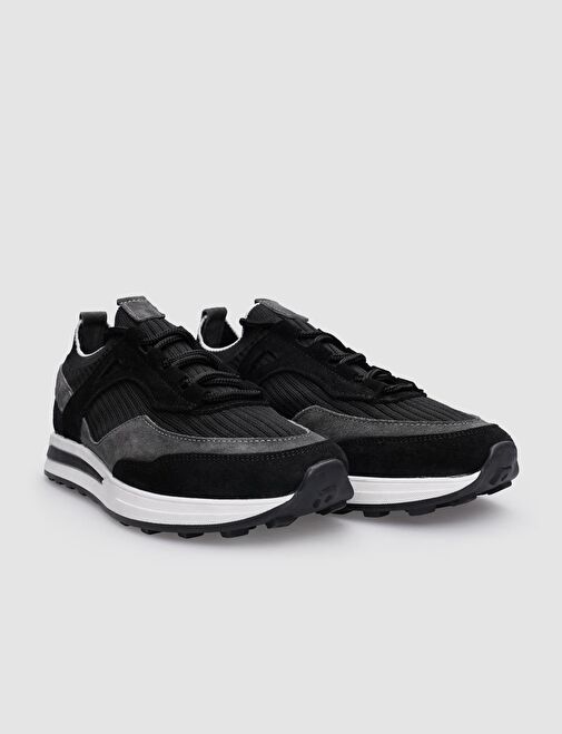 %100 Hakiki Deri Siyah Bağcıklı Erkek Sneaker - Görsel 3