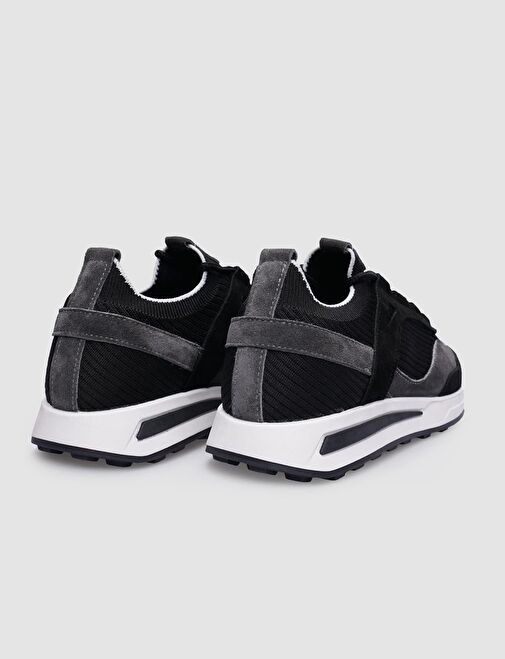 %100 Hakiki Deri Siyah Bağcıklı Erkek Sneaker - Görsel 4