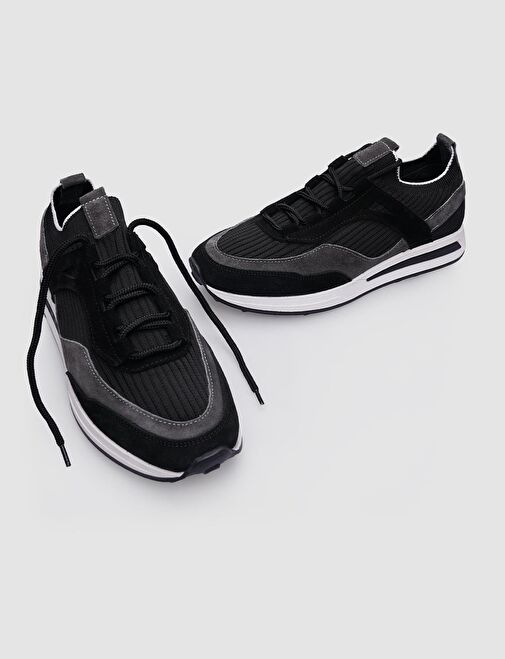 %100 Hakiki Deri Siyah Bağcıklı Erkek Sneaker - Görsel 5