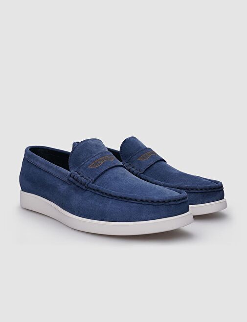 %100 Hakiki Deri Mavi Süet Erkek Günlük Ayakkabı - Görsel 3