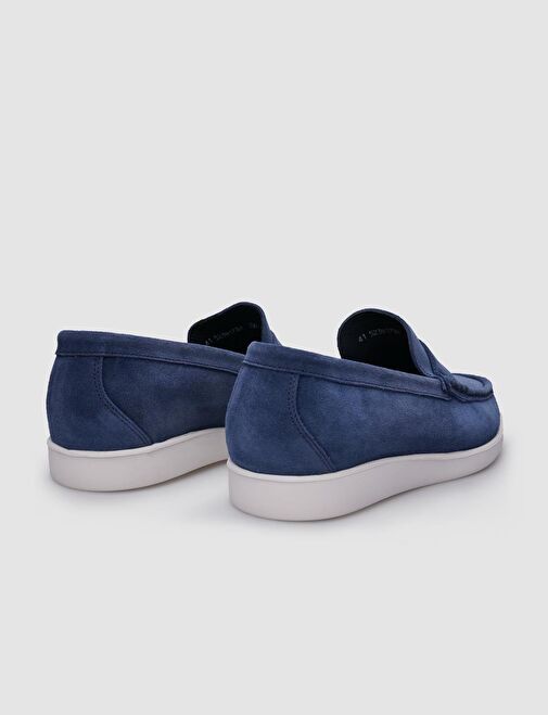 %100 Hakiki Deri Mavi Süet Erkek Günlük Ayakkabı - Görsel 4