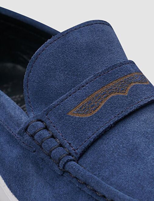 %100 Hakiki Deri Mavi Süet Erkek Günlük Ayakkabı - Görsel 5