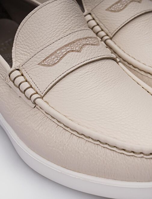 %100 Hakiki Deri Bej Loafer Erkek Günlük Ayakkabı - Görsel 4