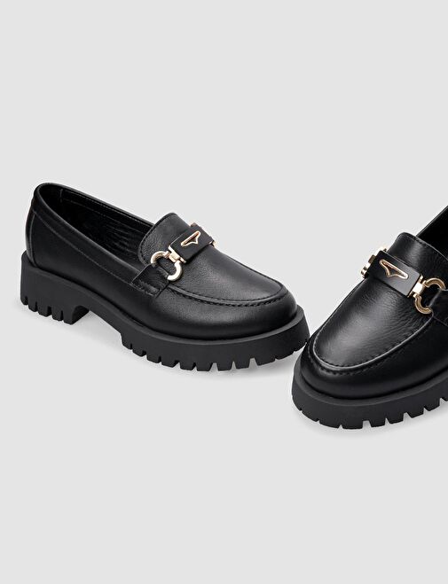 %100 Hakiki Deri Siyah Toka Detaylı Kadın Günlük Ayakkabı - Görsel 5