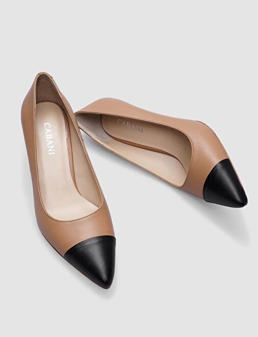 Cabani Ayakkabı Siyah-Bej Kadın Deri Stiletto 124479 - Görsel 5
