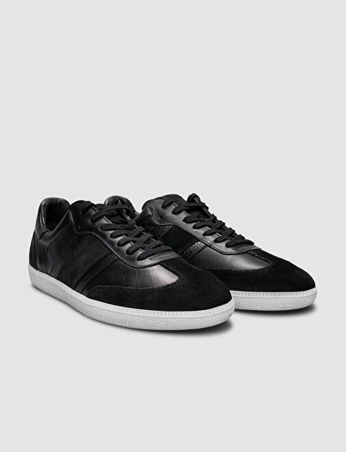 %100 Hakiki Deri Siyah Bağcıklı Erkek Sneaker - Görsel 3