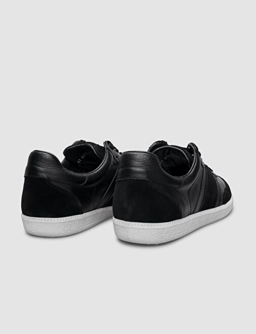 %100 Hakiki Deri Siyah Bağcıklı Erkek Sneaker - Görsel 4