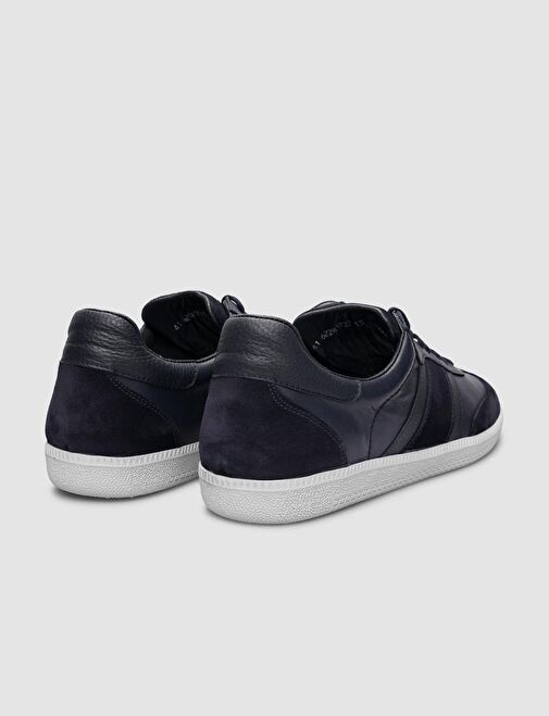 %100 Hakiki Deri Lacivert Bağcıklı Erkek Sneaker - Görsel 4